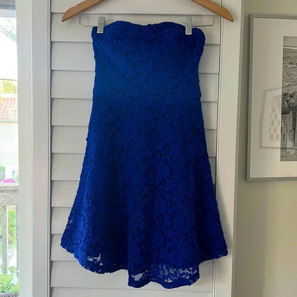 ASOS | Dresses | Asos Blue Mini Lace Skater Dress Size Small | Poshmark